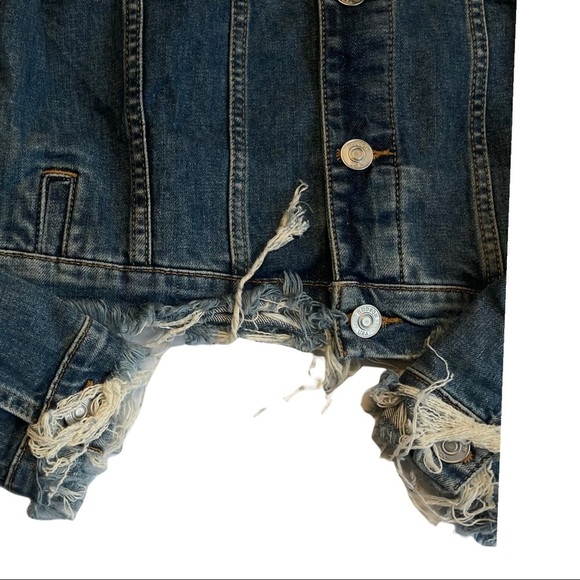 Hudson Size Medium Garrison Cropped Blue Jean Denim Distressed Ripped Jacket - Picture 3 of 13